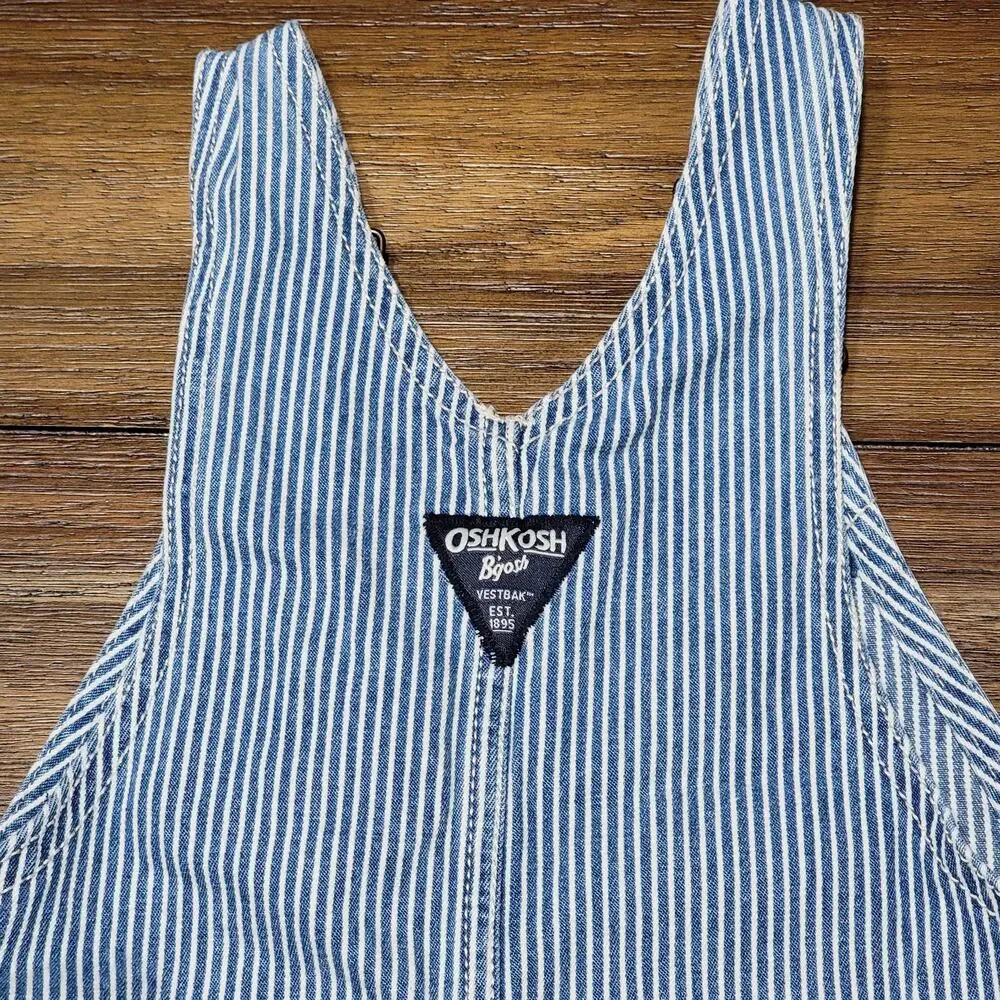 OshKosh B'gosh Blue & White Stripe Train Conductor Style Overalls Shorts - 5T